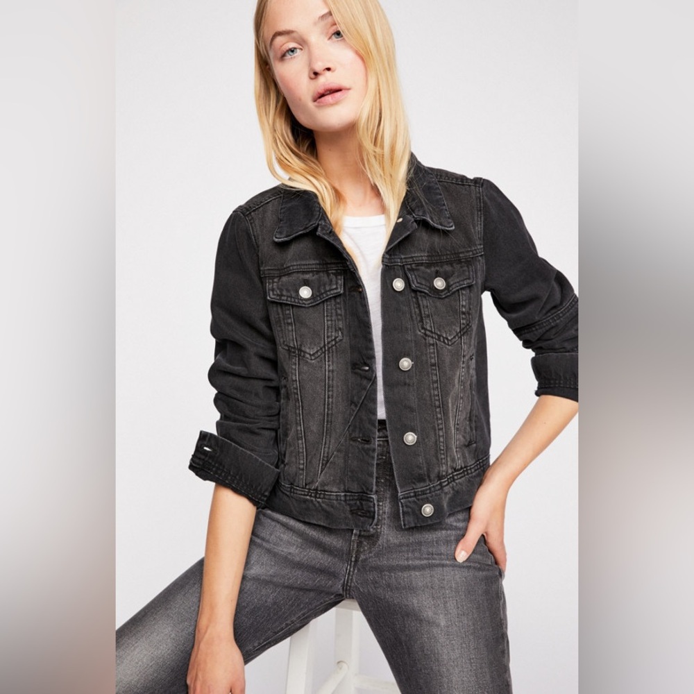 Free People Rumors Washed Black Denim Jacket